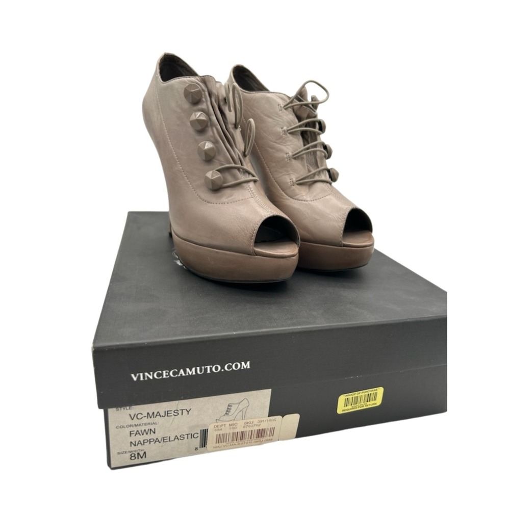 Vince‎ Camuto Majesty Booties Boots Women's Size 8 M Fawn Leather Stud Peep Toe